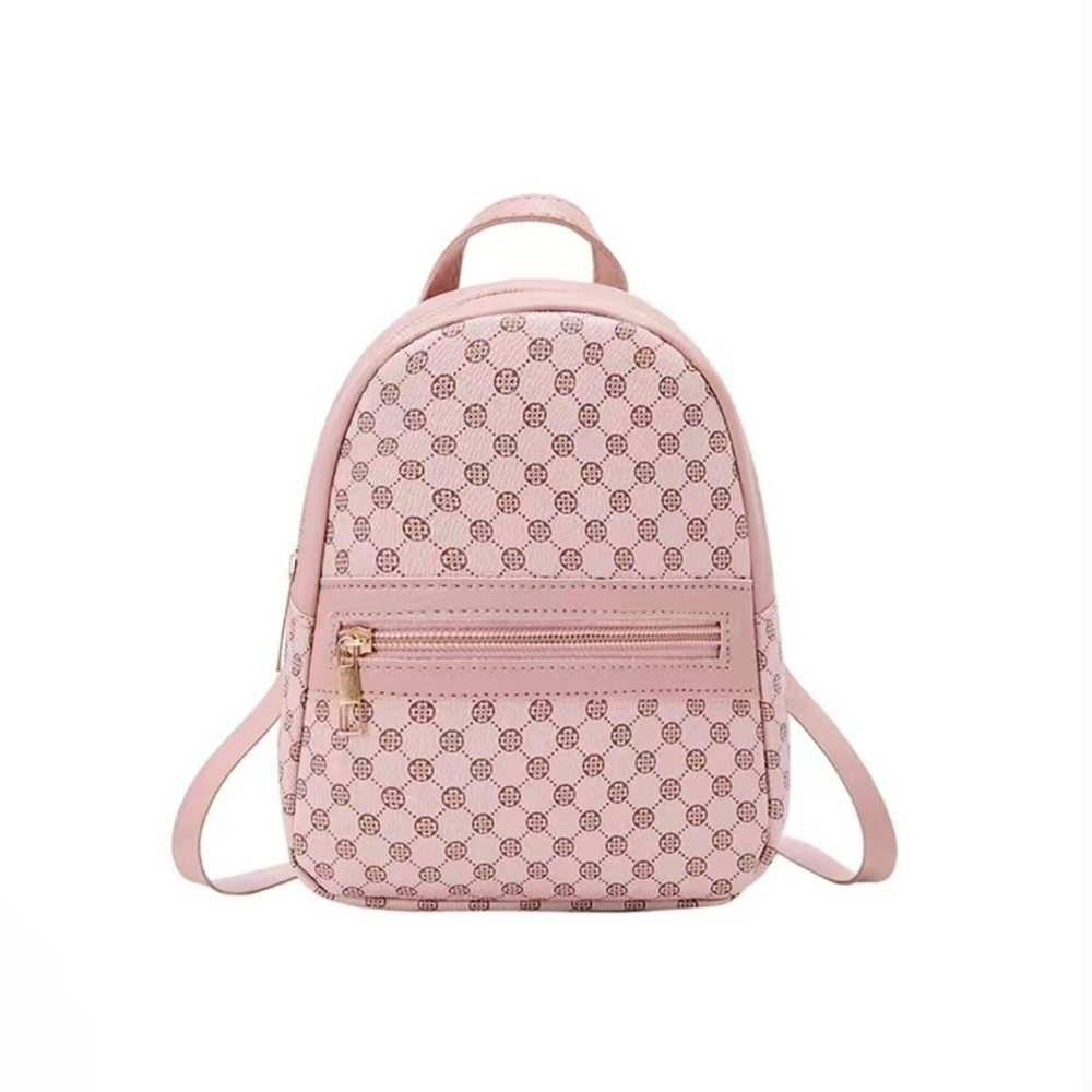 Abstract Patterned Mini Backpack, Blush Pink, Brown, Gold